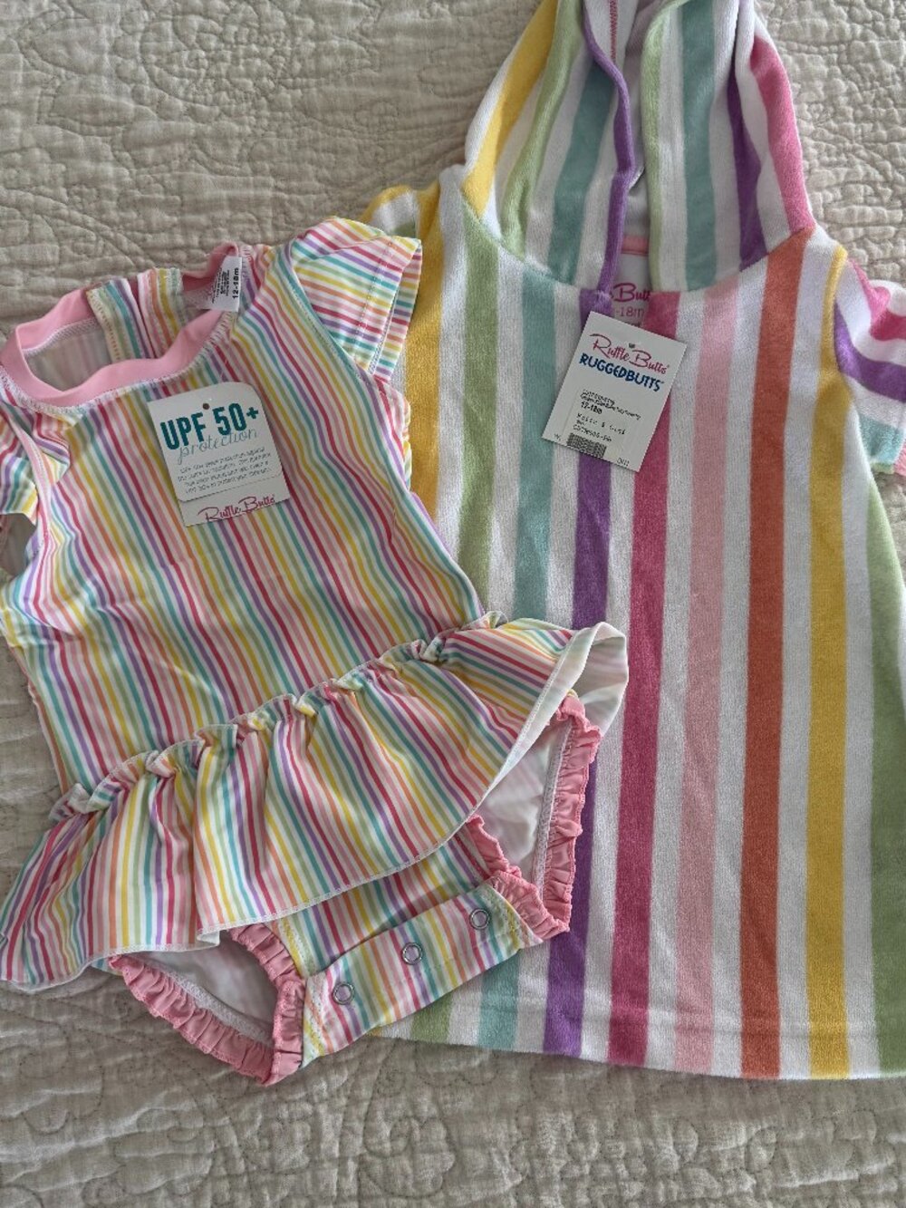 NWT Ruffle Butts Pink Striped 2-Piece Set, 12-18mos